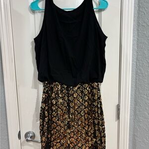 Black Sleeveless Top with Gold Sequin Skirt Dress